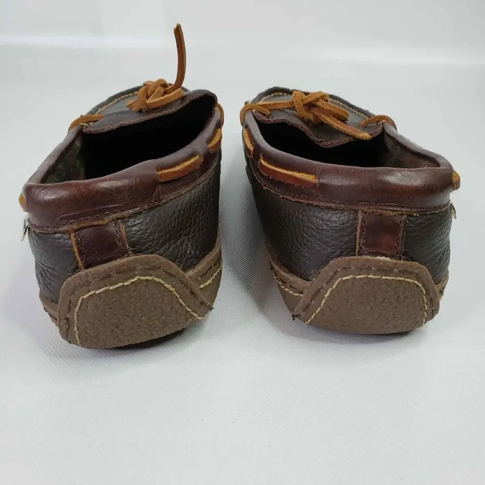 LL Bean Leather Slippers Men’s Size 10 Brown Flannel Lined Moccasin Comfort